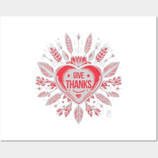 Give thanks, Red Heart for you - I LOVE YOU - Happy Thanksgiving Posters and Art